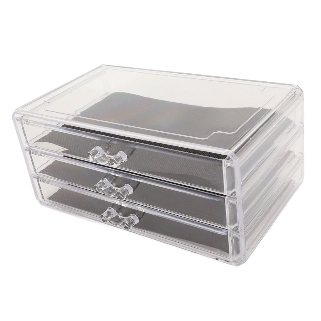 Clear Acrylic 3 Drawer Transparent Dustproof Removable Black Mesh Pads Stackable Jewelry Organizer