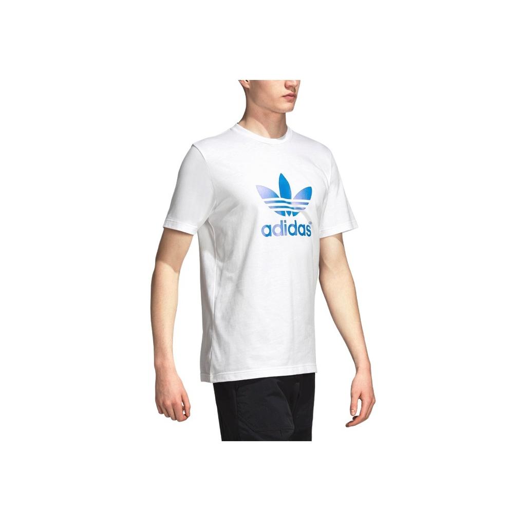 adidas Originals Trefoil Blue Logo Print Short Sleeve T-Shirt Men Tops White DP8570
