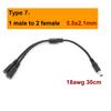 13 Types 12v DC Male Female Power Supply Splitter Adapter To 2 Way Dual Male Female Cable Plug 5.5*2.1mm 2.5mm 22awg 18awg Wire