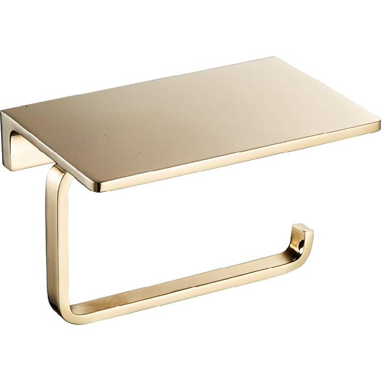 Toilet Paper Holder for Bathroom Solid Brass and Superior Hotel Style Tissue Roll Holder with Cell Phone Storage Gold Finish