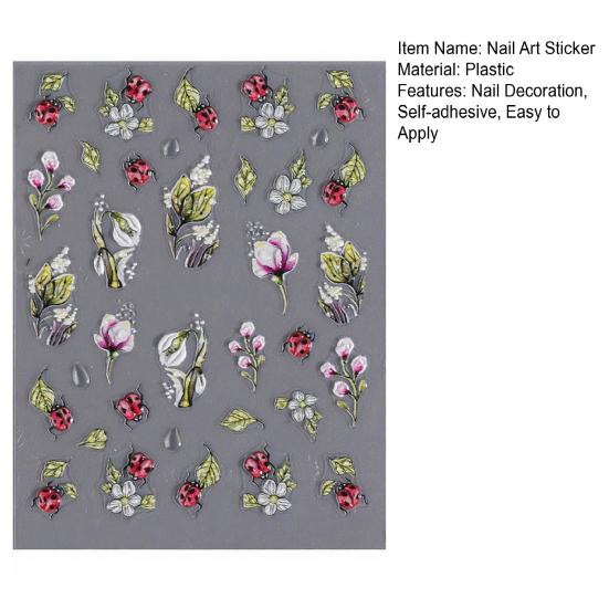 Flower Nail Art Sticker Self-adhesive DIY Home Salon Summer Floral Plants Ladybird 5D Embossed Women Fake Nail Decoration Decal