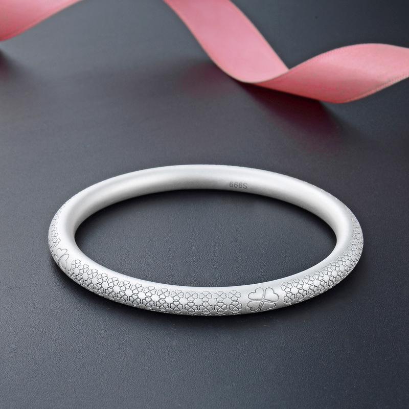 Four Leaf Clover Silver Bracelet for Women S999 Pure Silver Closed Mouth Ancient Method Inheritance Foot Silver Bracelet Plain Ring Matte Bracelet