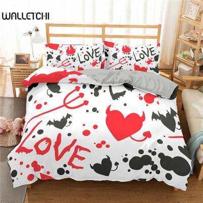 Ensemble Housse de Couette Cœur d'Amour Taille King Noir Rouge Cœur Pois Housse de Couette Simple Flèche d'Amour Ensemble de Literie en Polyester pour Adolescents Couples