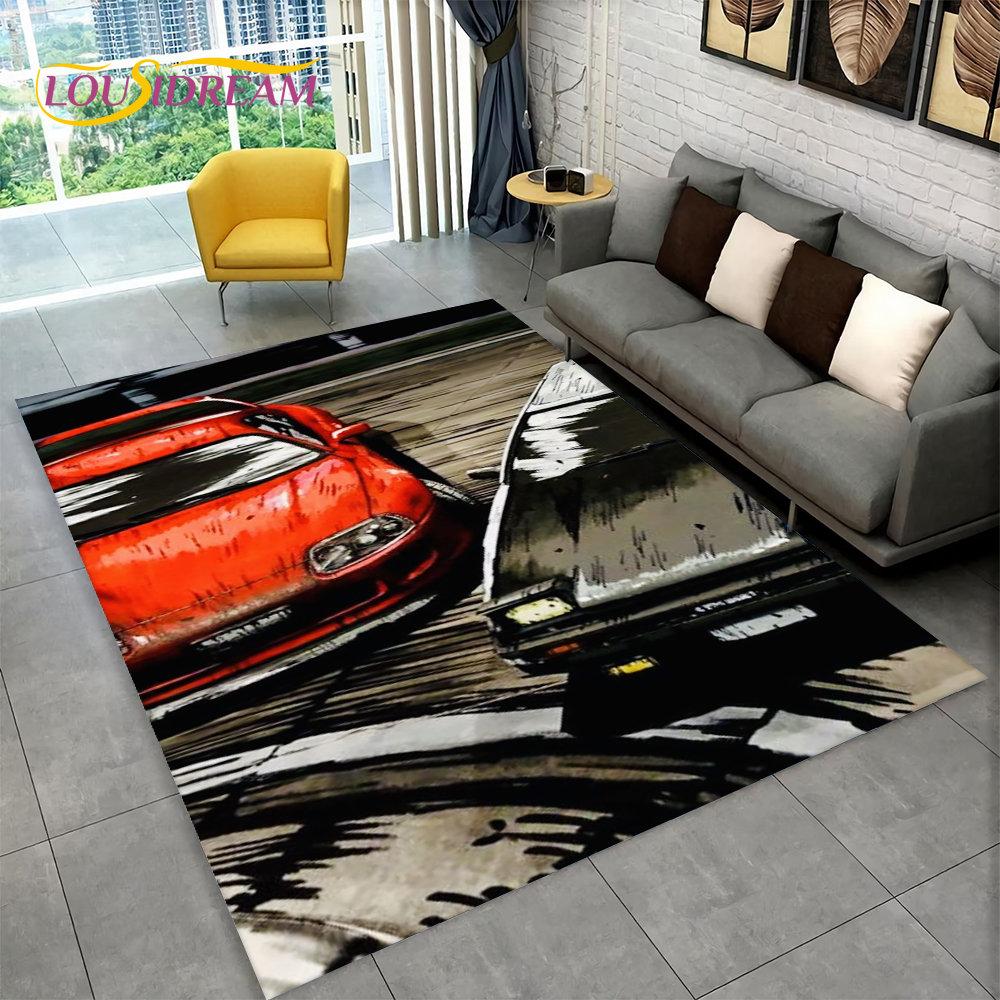 Großer 3D-Teppich mit Rennwagen, Teppich für Zuhause, Wohnzimmer, Schlafzimmer, Sofa, Fußmatte, Dekor, Kinderspiel, Küche, rutschfeste Bodenunterlage