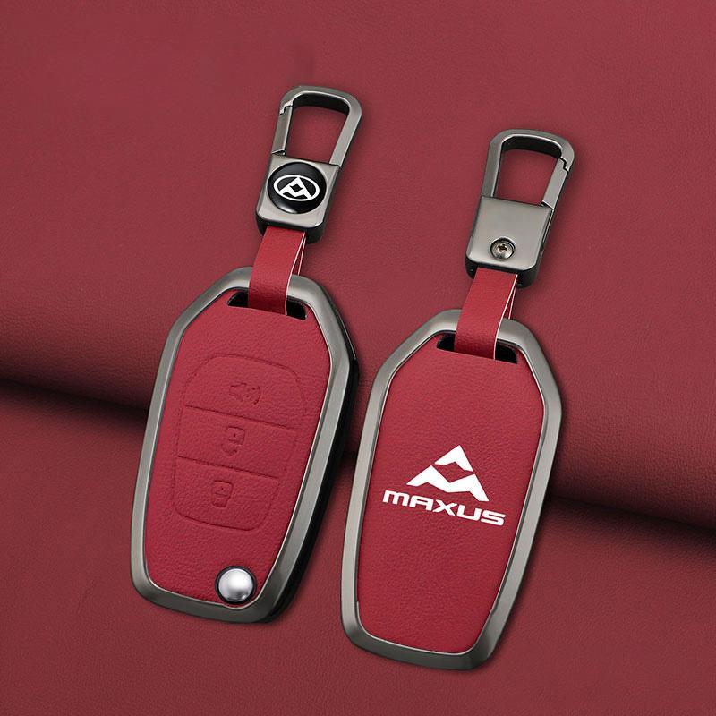Zinc Alloy Genuine Leather Auto Key Fob Cover Case Fit For Saic Maxus T60 Key Ring Smart Automotive Protective Guard Housing Remote Mount Auto