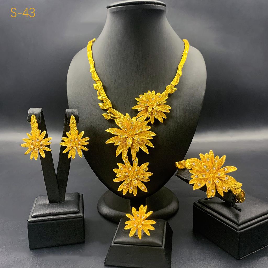 2026 Middle East Dubai Women's Alloy Necklace Earrings Ring Bracelet Wedding Accessories Four-piece Jewelry Set