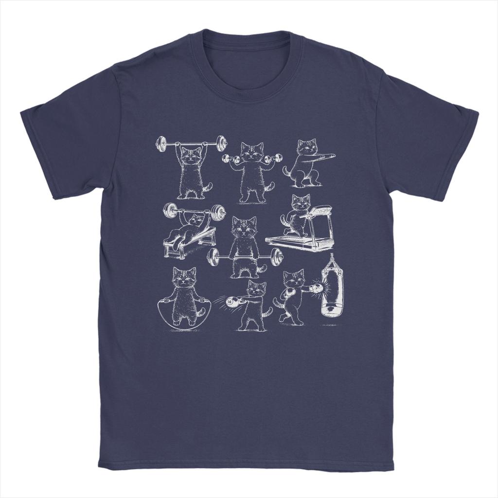 Vintage Weight Lifting Gym Cat Unisex T Shirts Casual Tees Short Sleeve Crewneck TShirt 100 Cotton Printed Tops