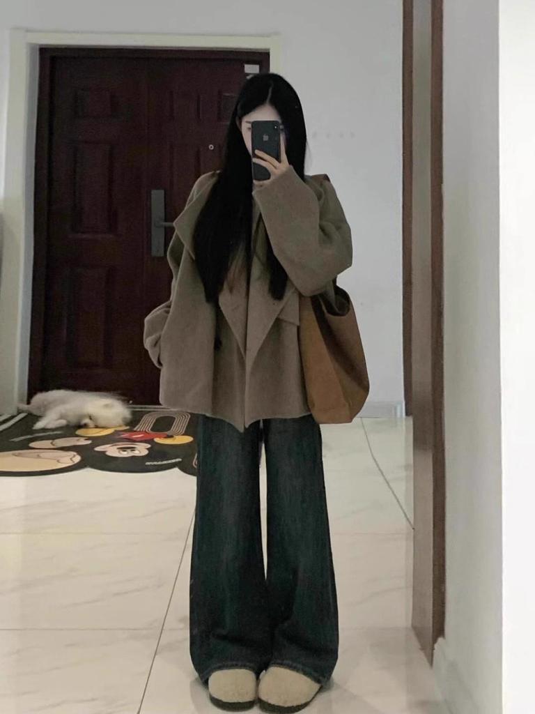 Korean Chic Hepburn Woolen Coat - Women's Mid-Length Suit Collar Jacket for Autumn/Winter