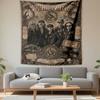 Vintage-style portrait of a rock band with scorpion motifs and text. Patterned tapestry for bedroom and living room home decor
