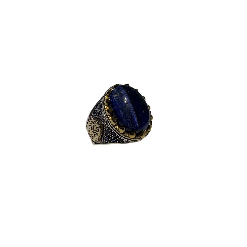 

Серебряное кольцо с синим тигровым глазом и камнем цирконом 240054316G20Y 17