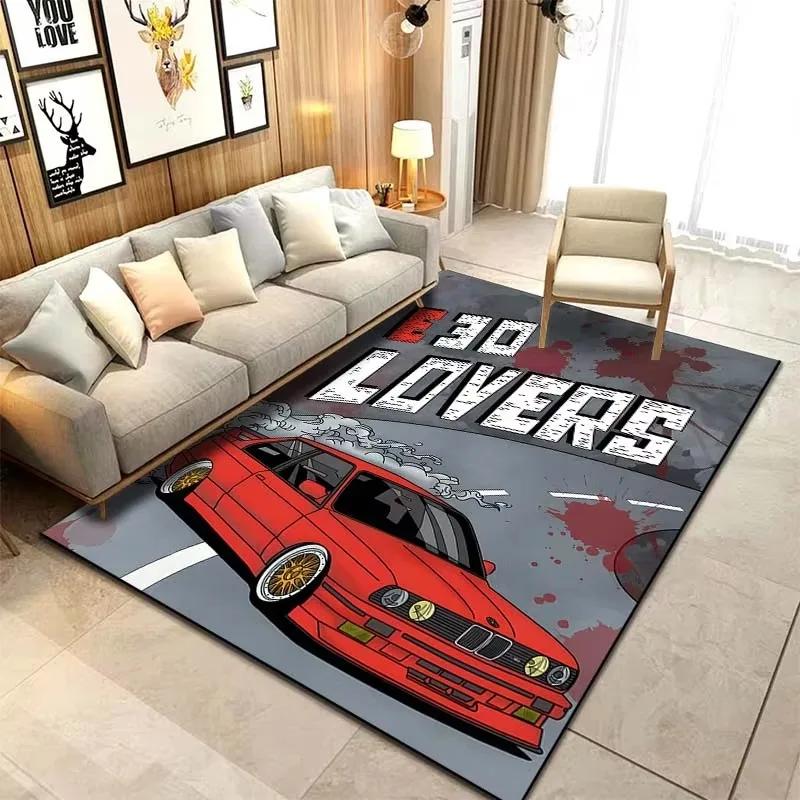 Classic Car Design Area Rug Vintage Style Carpet for Living Room and Bedroom Non-Slip Creative Floor Mat Home Decor Washable