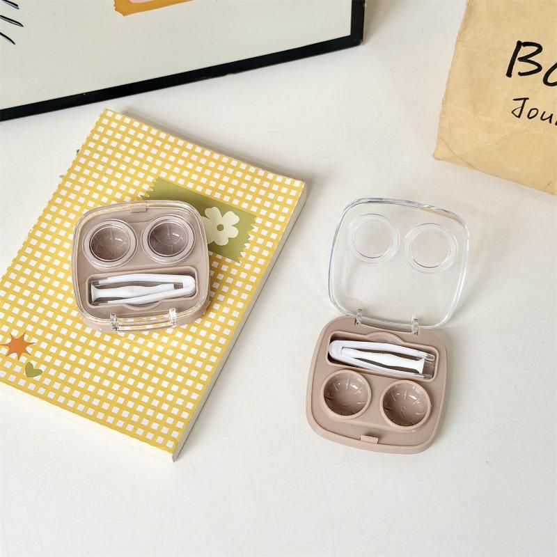 Mini Solid Color Contact Lens Case Contact Lens Container Girls Travel Holder Storage Eye Container with Mirror