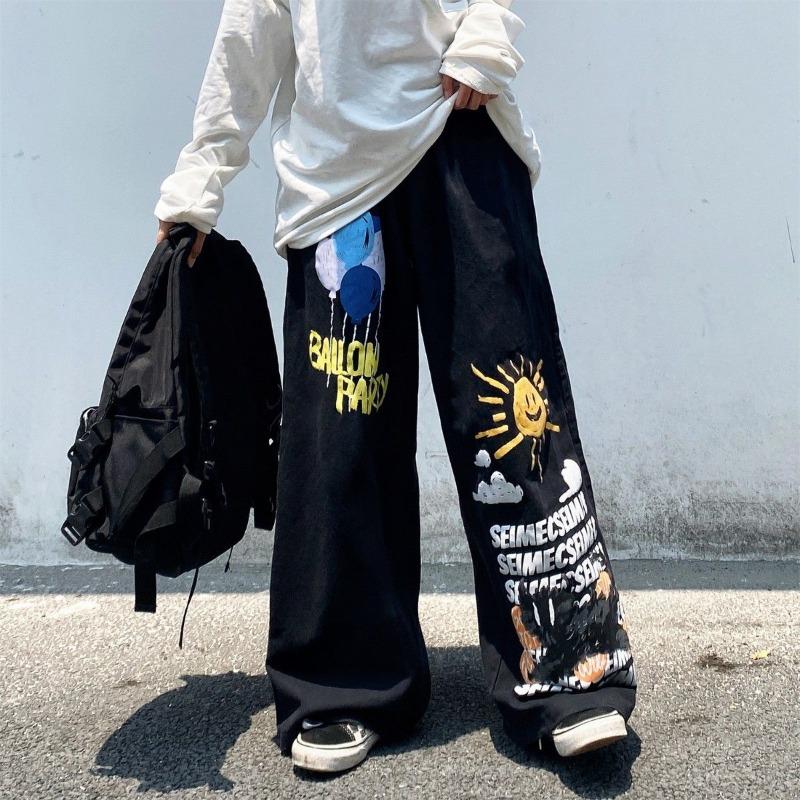 Hip Hop Dame Graffiti Y2k Oversized jeans Vår Høst Bukser Streetwear Mote Vintage Høy midje Brede ben Uformelle bukser