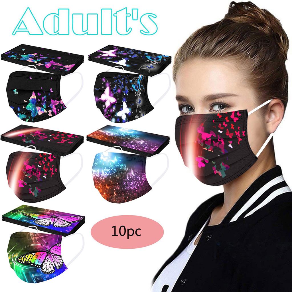 10PC Voksen's Butterfly Printed Mask Disposable Protective Face