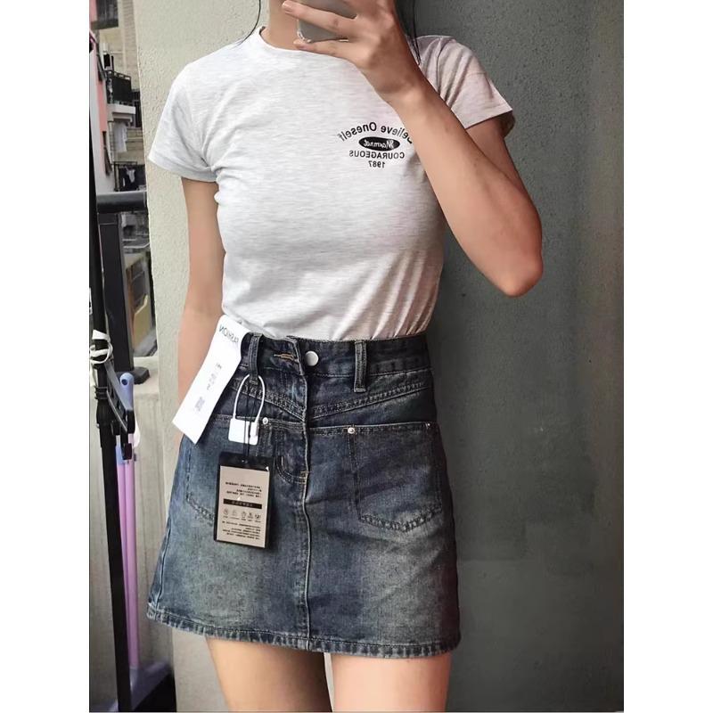 Pear-Shaped Retro Blue Denim High-Waist A-Line Mini Skirt for Women - Plus Size Available