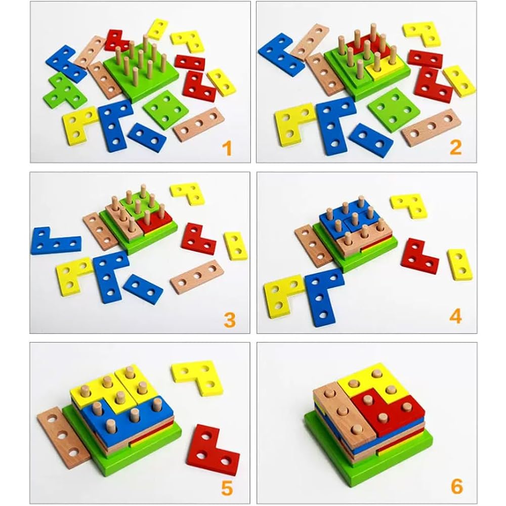 Lstymy Montessori Wooden Tetris Shape Sorter Building Blocks