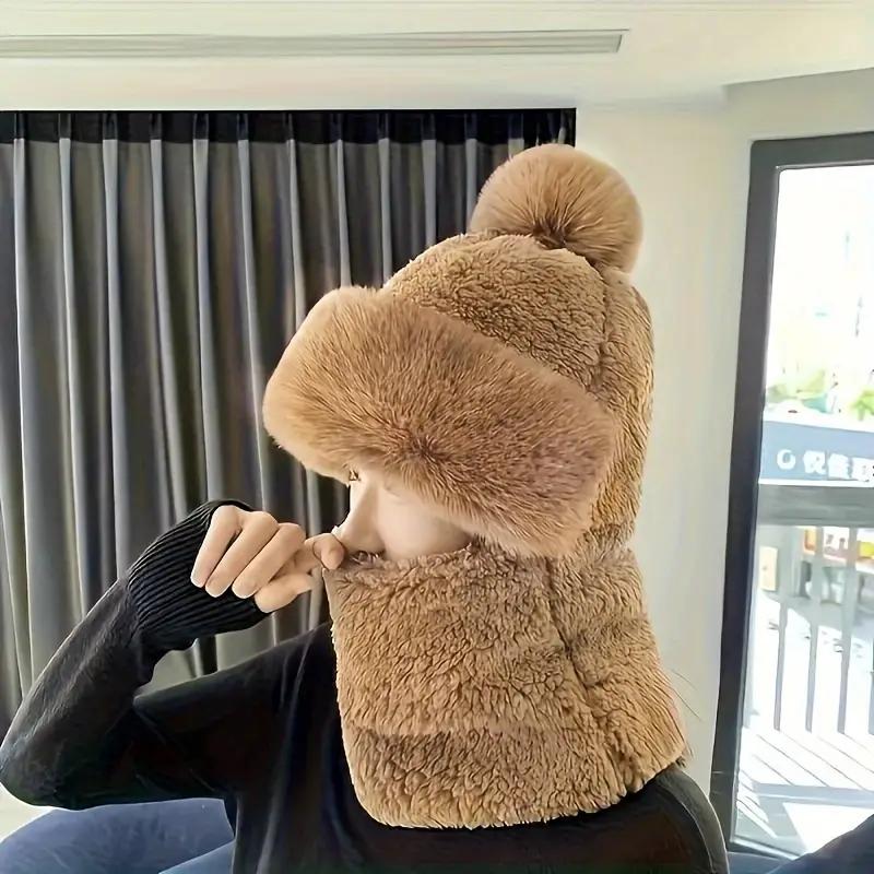 Women's Plush Fleece Winter Hat Balaclava Neck Gaiter - Stretchy Lightweight Thermal Face Mask & Ear Warmer, Outdoor Sports, Christmas Winter Hat