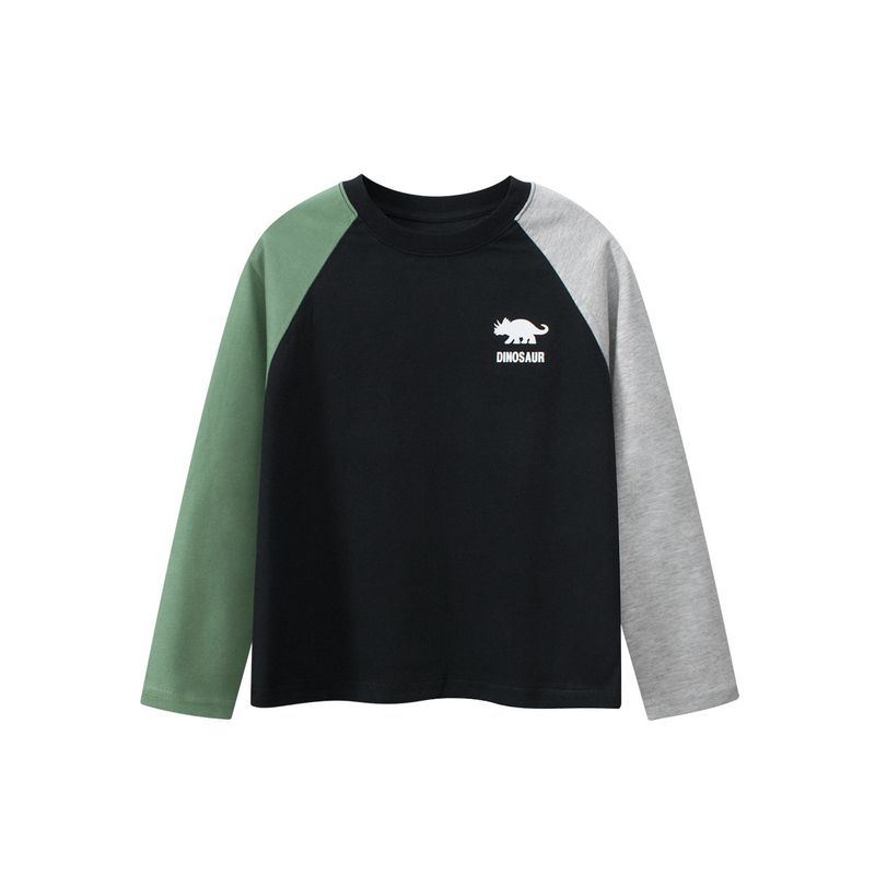 Spring and Autumn Children s Long-Sleeved T-Shirt Tops, Children s Clothing, Big Kids Dinosaur Base Shirt, Boys Raglan Sleeve Pure Cotton Clothes Dt3123 Black 140
