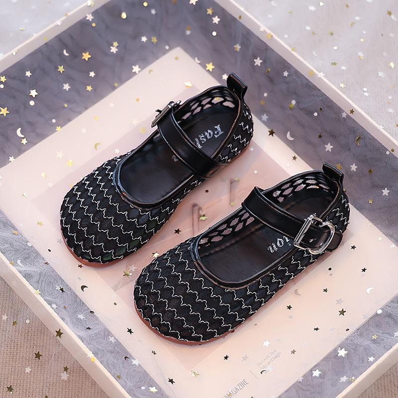 

Fashion Children Flats Shoes Mesh Breathable Kids Princess Shoes Hollowed-out 2025 Summer Soild Color Soft Sole Non-slip Girls Sandals 25 чёрный