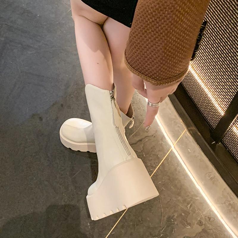Moda 9CM Punk Chunky Platformă Cizme Motocicletă Femei Fund Gros Antiderapant Cizme Combat Femeie Negru Alb Piele Glezna Botas Mujer