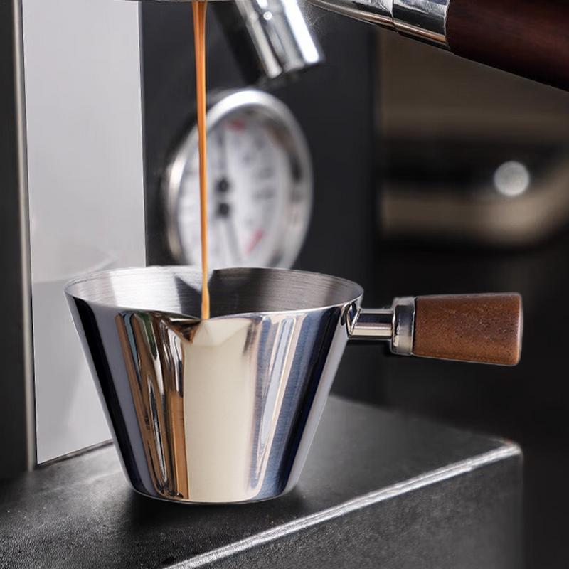 Espresso Measuring Cup with Wooden Handle Stainless Steel Coffee Shot Coffee Pouring Cup Home Kitchen Measuring Accessories