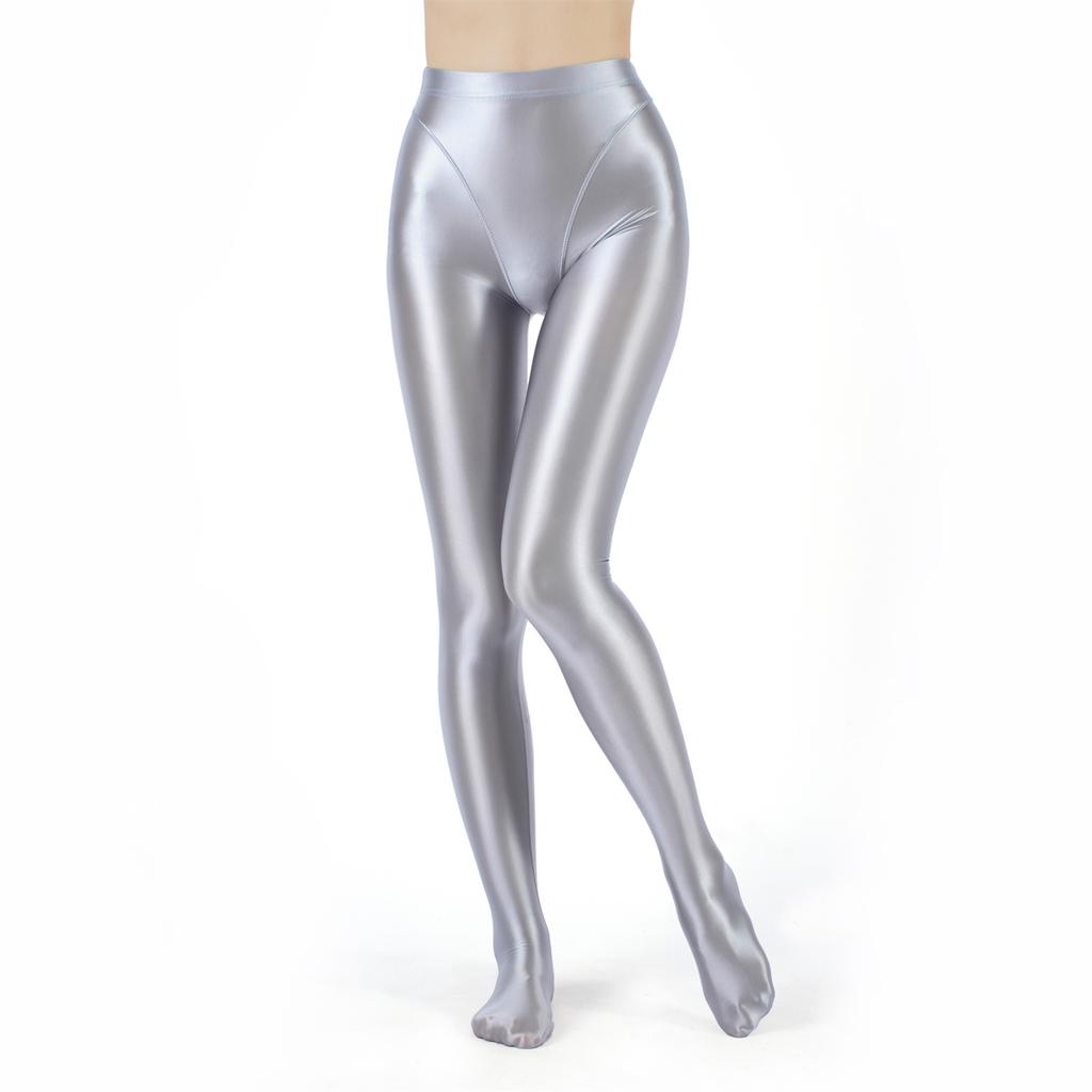 Dames Metalliske Falske Todelte Tights Høy Midje Yoga Fitness Leggings
