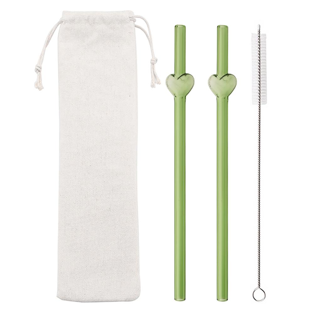 4Pcs Creative Heart Shape Reusable Glass Straws Perfect for Cocktails Iced Coffee Cold Beverages Home Drinking Decoration Gift