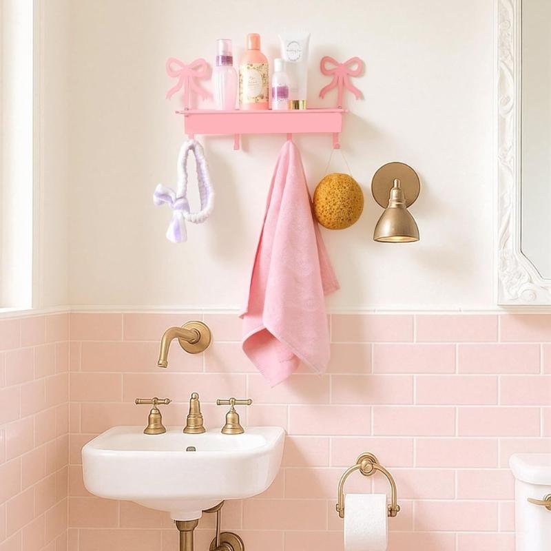 Pink Bowknot Key Holder Wall Mounted Organizers For Keys Bags Towels With Sturdy Iron Construction