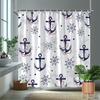1Pc Pink Nautical Anchor-Patterned Shower Curtain, Machine Washable Polyester, Suitable For Bathroom Dcor.