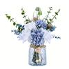Artificial Flowers with Glass Vase Anti Wilting Anti Fading Realistic Faux Roses for Home Living Room Decor White Blue