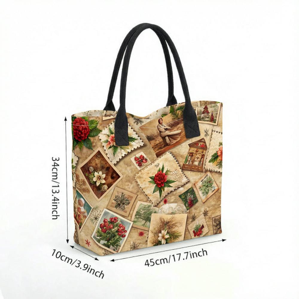 Vintage Floral Print Tote Bag Casual Large Capacity Daily Shoulder Handbag