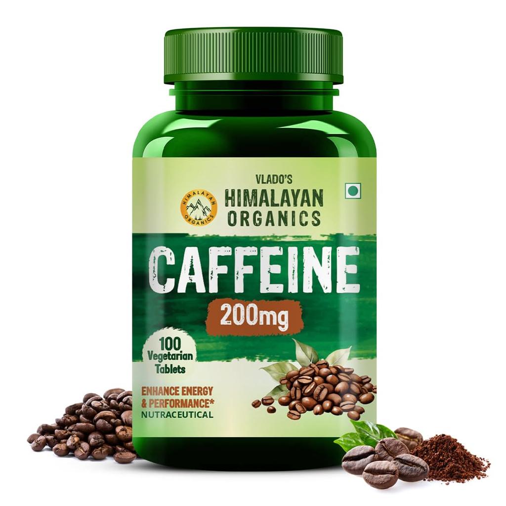 Vlado's Himalayan Organics Caffeine 200mg Tablets For Energy Focus And Pre Workout Support - 100 Veg Tablets