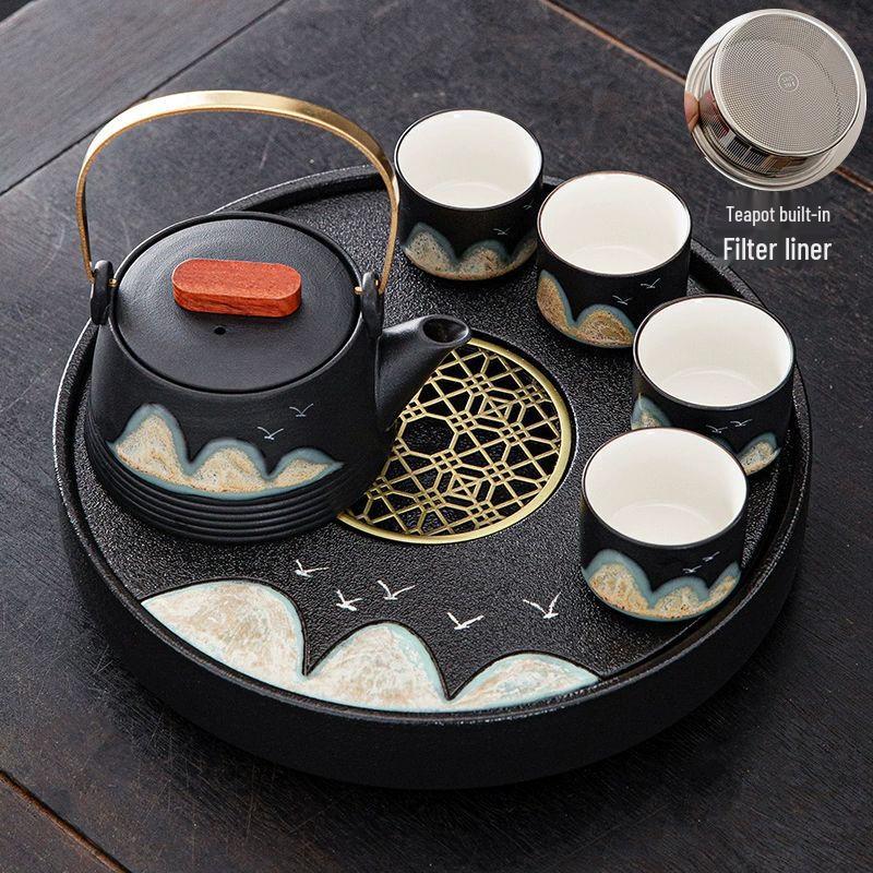 Rough Ceramic Round Tea Tray