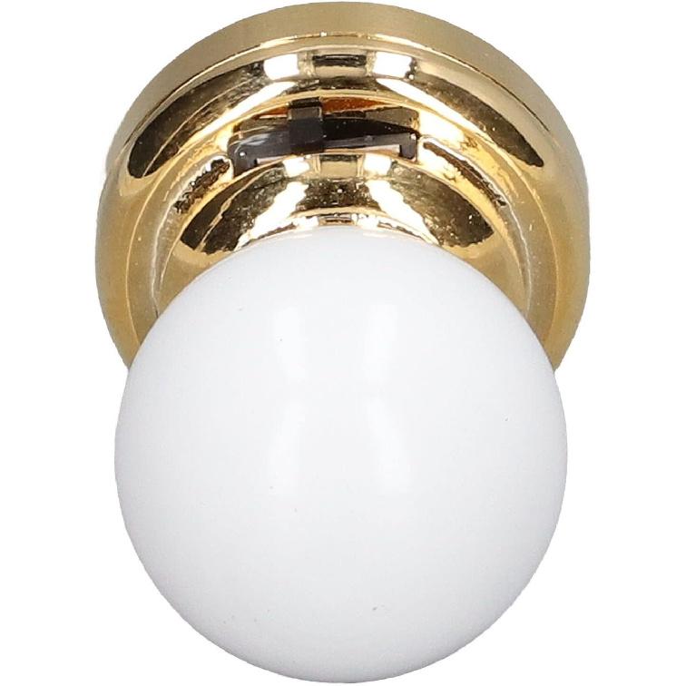 VBESTLIFE Miniature Ceiling Lamp, 1:12 Scale Round Battery Powered Switch Metal Base Luxury Dollhouse Lamp Props, Gold, Classic/Elegant/Luxurious
