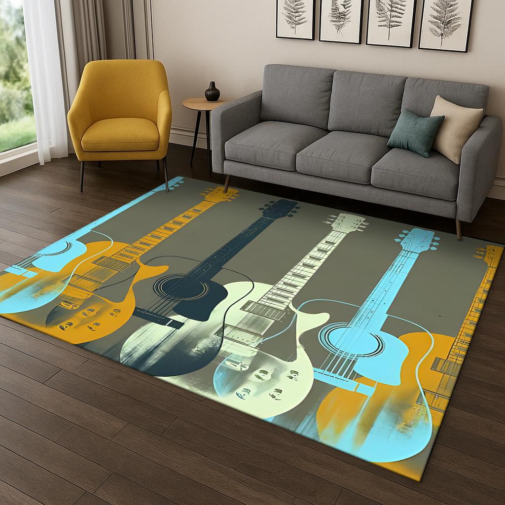 Electric Guitar Bass Carpet Rug for Bedroom Living Room Sofa Doormat Kitchen Home Decor,Kid Game Area Rug Non-slip Floor Mat
