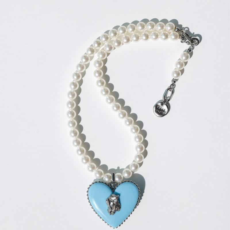 VERRYTASTE Heart Pendant Pearl Necklace - Sky Blue