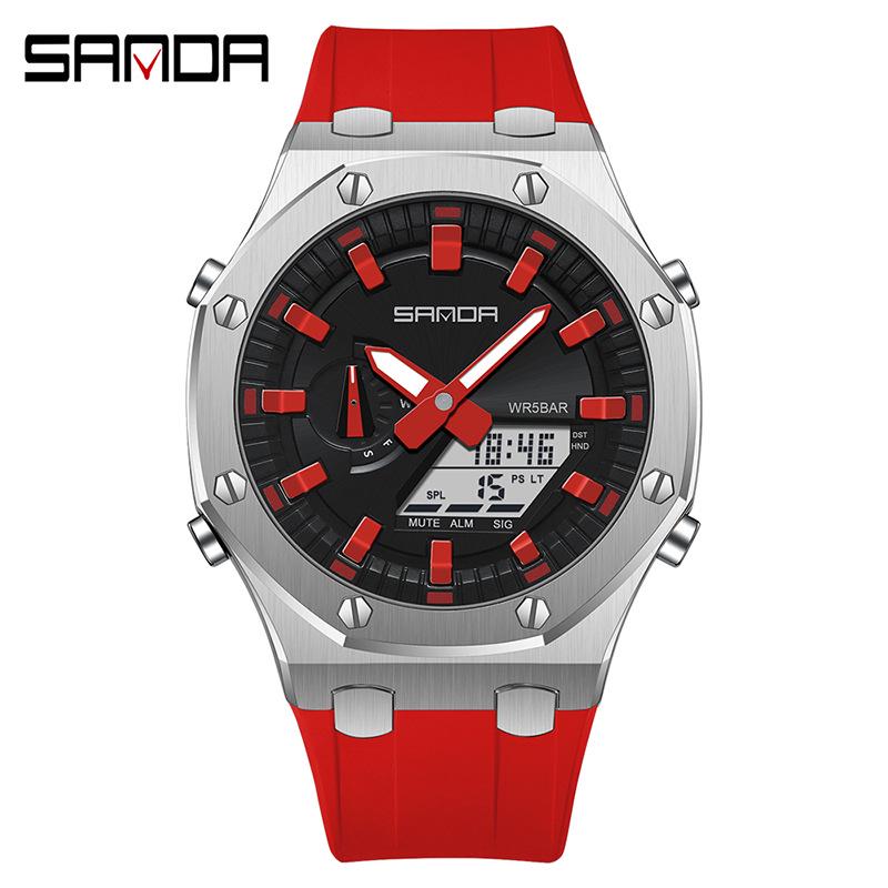 Sanda 3309 Octagonal Men s Sport Watch - Waterproof, Multifunctional, with Lift-Hand Light красный