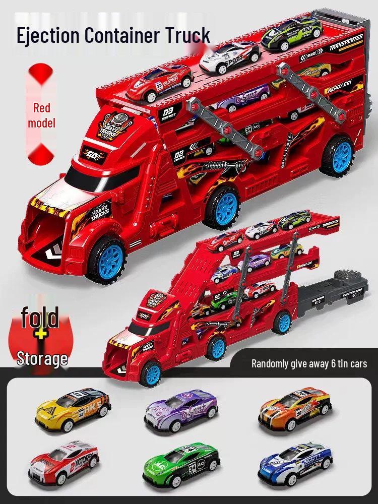 Deformation Toy Car Track: Folding Transport Truck with Pull-back Alloy Car