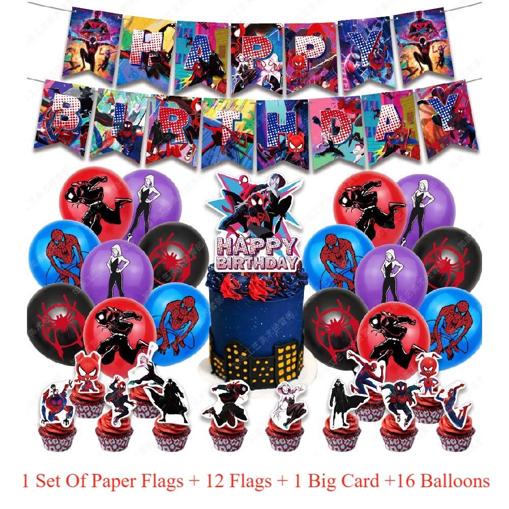 Into Spiderman The Spiderverse Birthday Party Flag Pulling Decoration Set