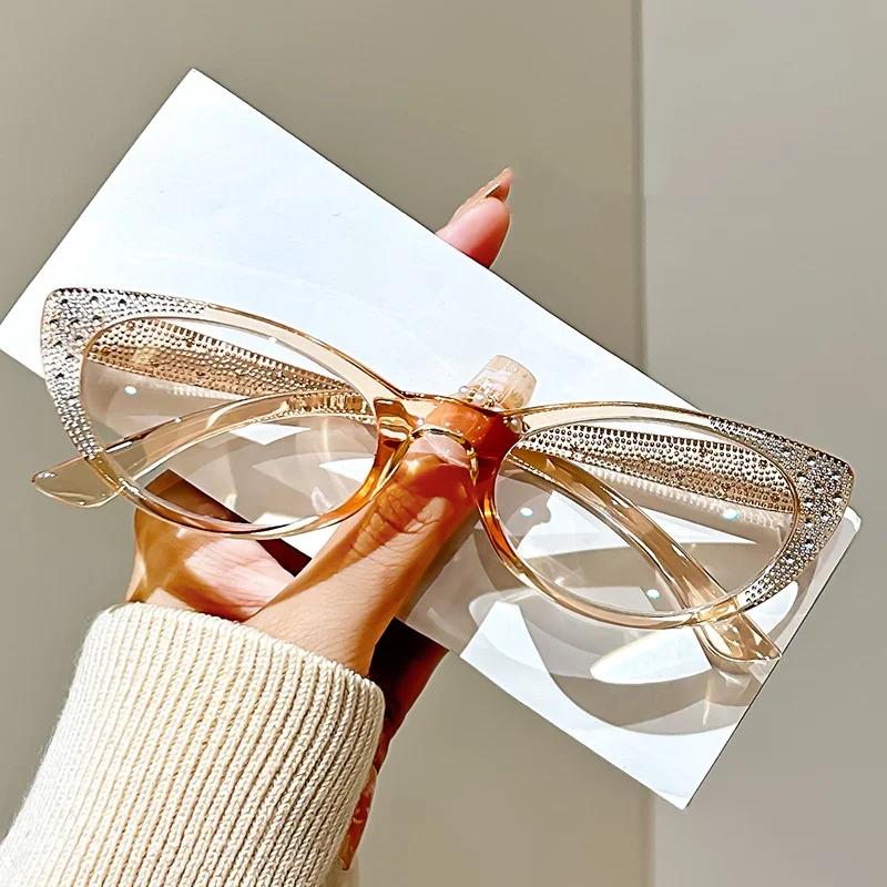 Stylish Cat Eye Glitter Reading Glasses Blue Light Blocking Presbyopia Glasses Women High-definition Eyeglasses Diopter To +4.0