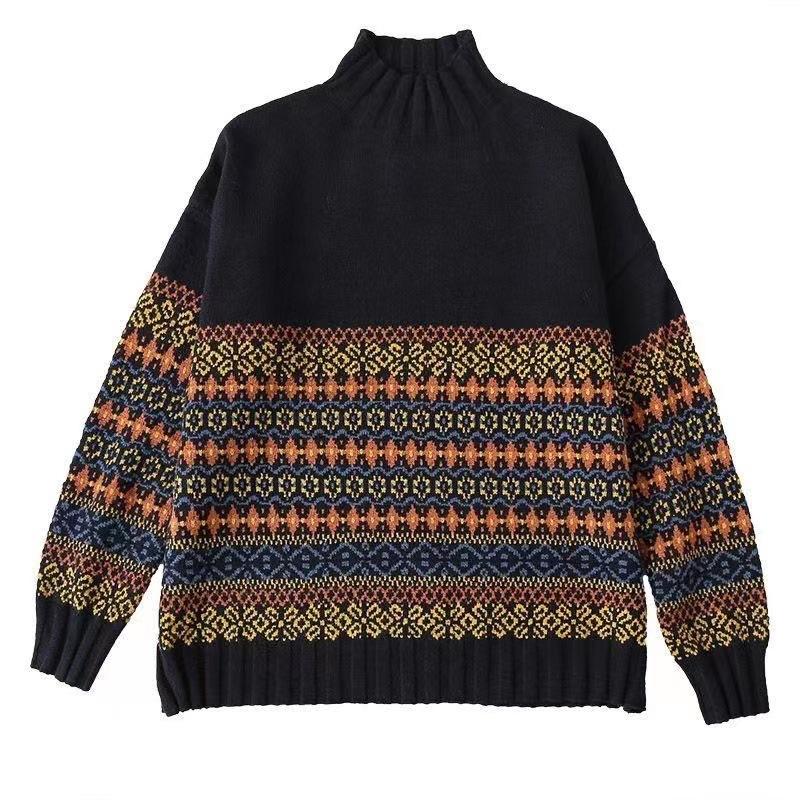 Half Turtleneck Sweaters for Women Trendy Loose Long-sleeved Knitted Sweaters Large-sized Casual Pullover Sweaters for Women In Autumn and Winter