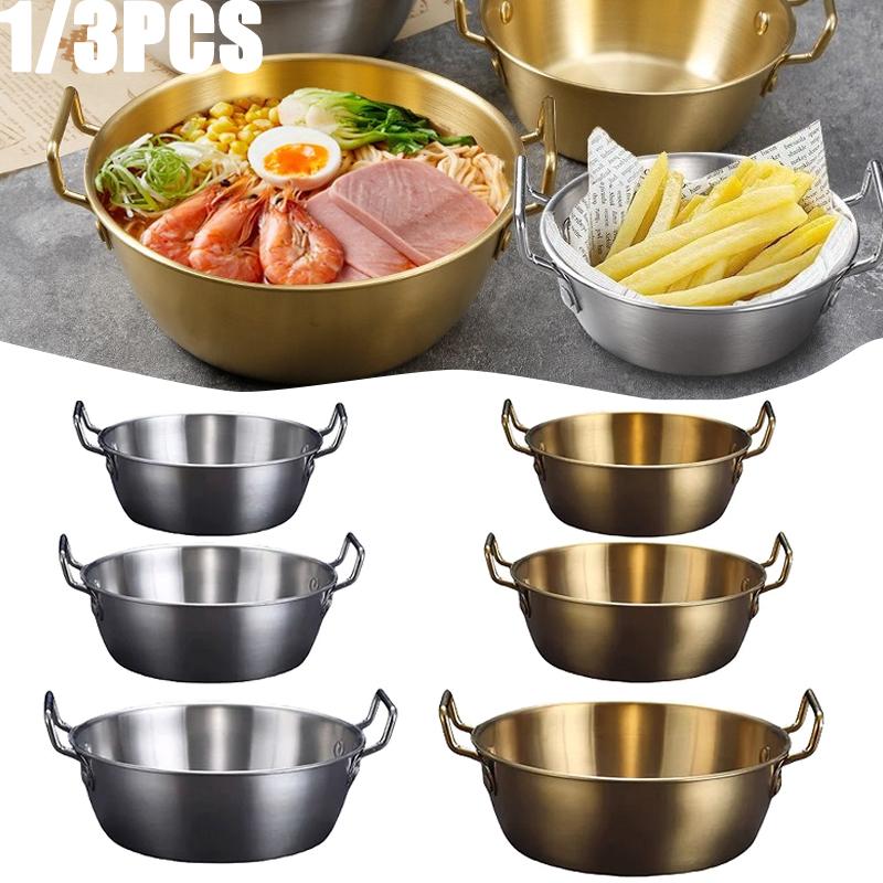 1/3PC Stainless SteelKorean Cuisine Bowl Salad Bowl Household Double Ear Snacks Plate Soup Bowl Durable Instant Noodle Bowls