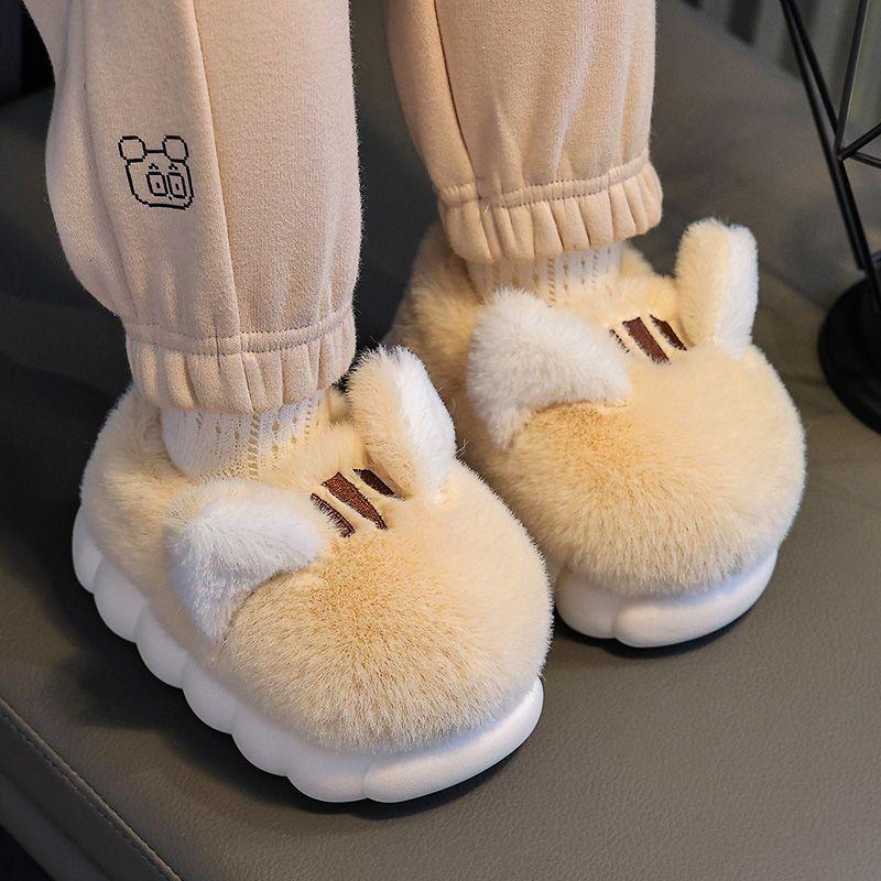 Children's Cotton Shoes New Cartoon Cute Wool Slippers Children's Plus Velvet Thick-soled Non-slip Bag with Cotton Slippers
