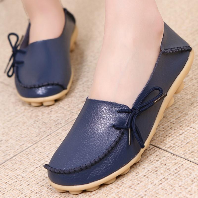 Fashion Flats Shoes Woman Designer Bowtie Women'S Loafer Walking Moccasins Genuine Leather Footwear Women'S Shoes Sale