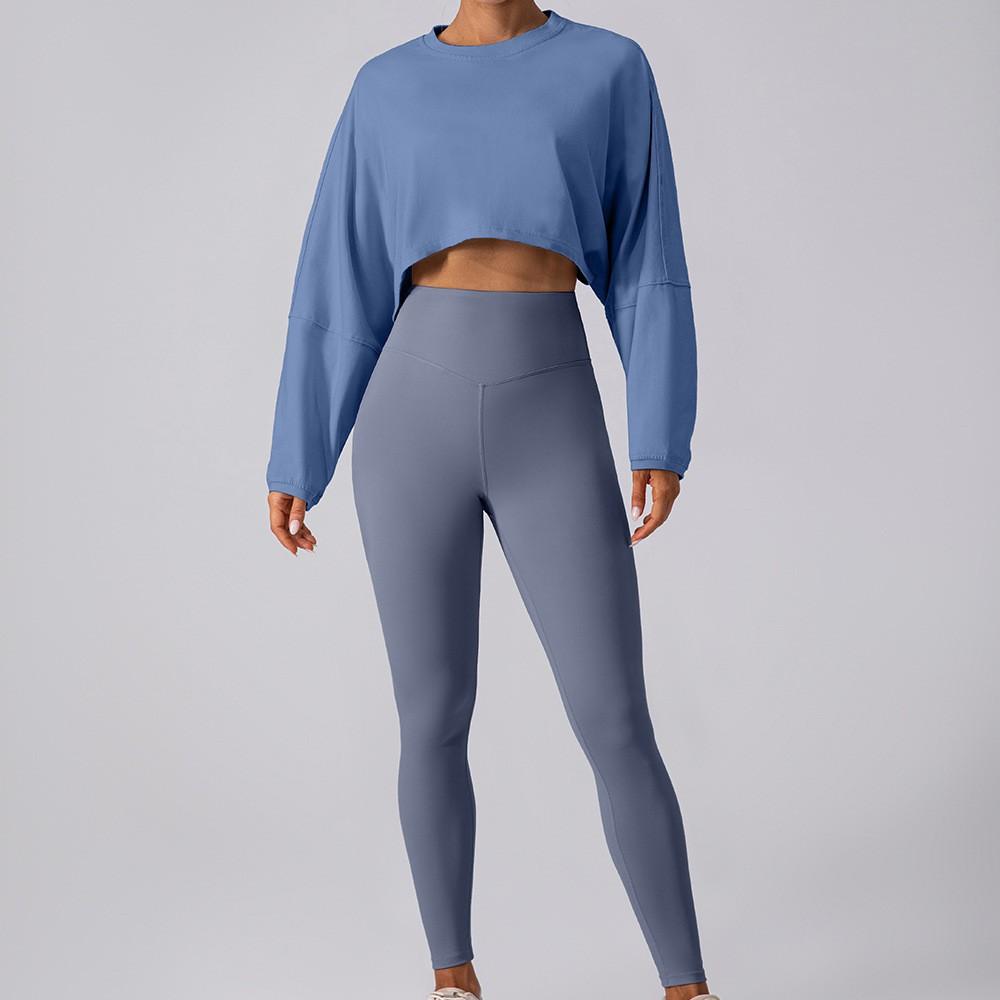 Women's Crew Neck Long Sleeve Crop Top Loose Fit Athletic T-Shirt Yoga Workout Blouse