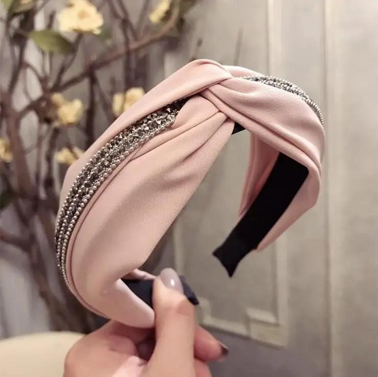 Fashion Shining Rhinestone Hairband Women Solid Headband Adult Classic Black Yellow Hair Accessories Wholesale Female Turban