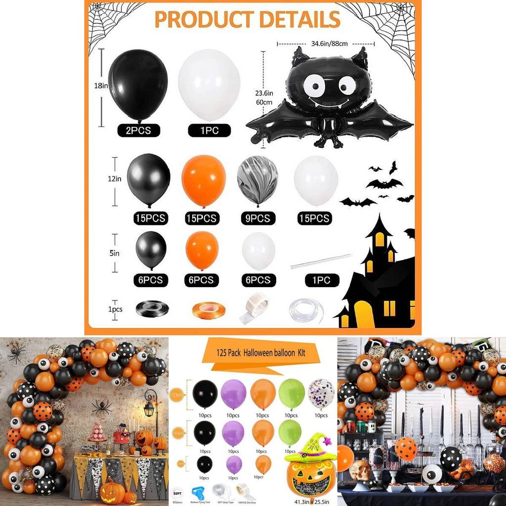 Multicolored Halloween Balloon Arch Kit For Kids Birthday Party Decorations