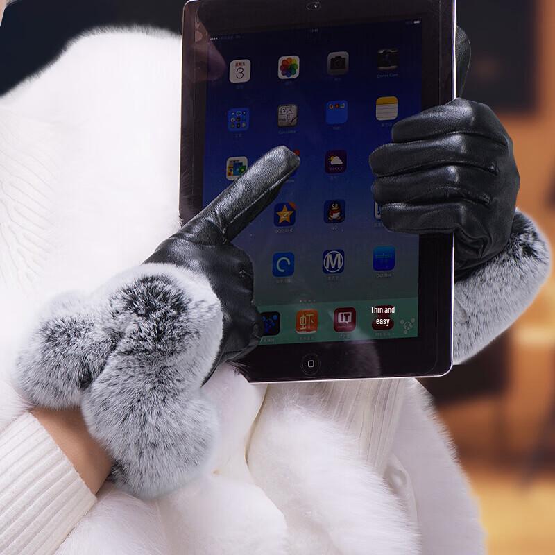 Damskie rękawiczki ze skóry PU wyściełane polarem, obsługujące ekran dotykowy