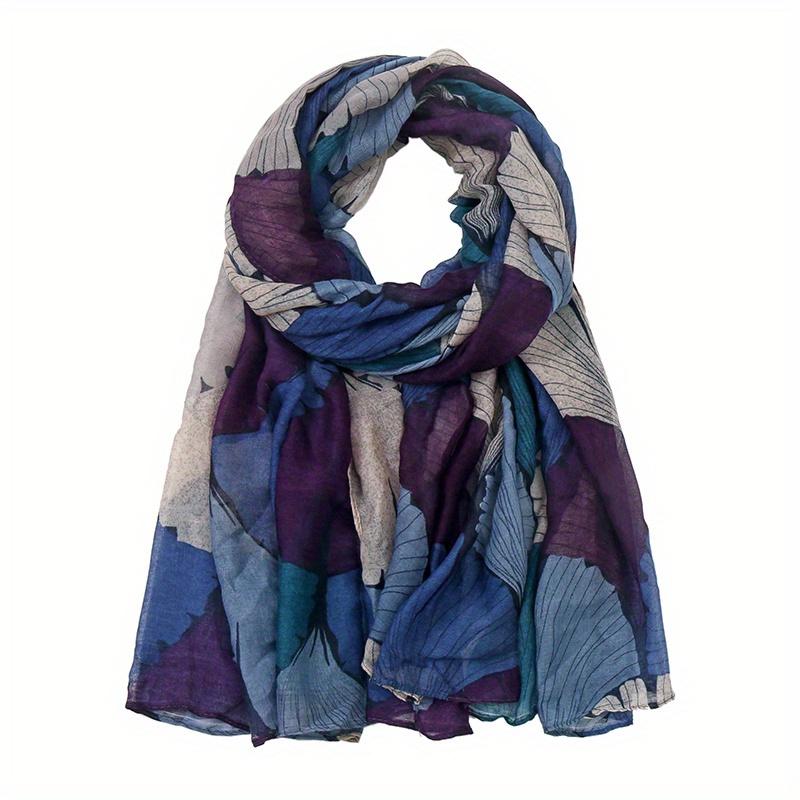 Leaf Print Polyester Muslim Scarf Year Round Vintage Color Block Bohemian Shawl Women's Warm Hijab Scarf