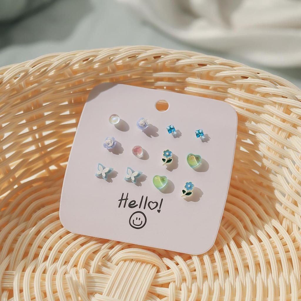 2024 New Blue Tone Silver Stud Earrings for Women